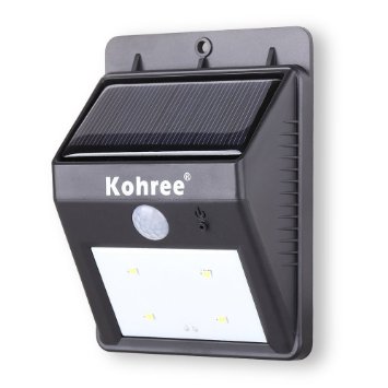 Kohree Solar Powered Wireless 4 LED Security Motion Sensor Light Outdoor Wallgarden Lamp  Motion Sensor-detector Activated  for Patio Deck Yard Garden Home Driveway Stairs Outside Wall with Dusk to Dawn Dark Sensing Auto On  Off Function