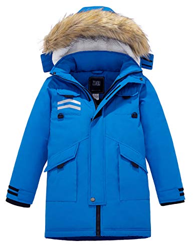ZSHOW Boy's Long Winter Coat Thicken Quilted Parka Faux-Fur Trim Hooded Jacket