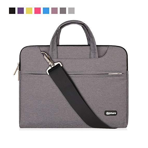 Qishare 13.3-14 Inch Laptop Bag,Multi-functional Fabric Laptop Case,Adjustable shoulder strap&Suppressible Handle,Portable Sleeve Briefcase(Grey）
