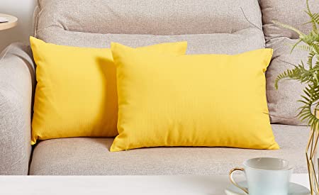 TangDepot Cotton Solid Throw Pillow Covers, 12" x 18" , Yellow