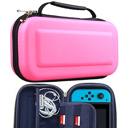 Makion Nintendo Switch Case,Hard Shell EVA Carrying Tough Pouch and Game Traveler Case for Nintendo Switch (Pink)