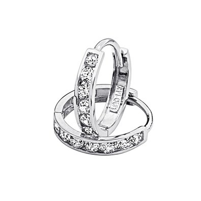 14k White Gold 2mm Thickness CZ Channel Set Hoop Huggie Earrings - 3 Differnet Size Available