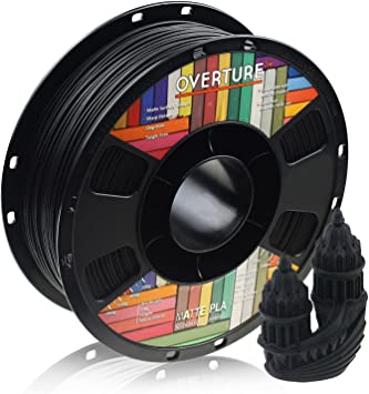 OVERTURE PLA Filament Matte PLA 1.75mm,Matte PLA Filament Roll 1kg Spool (2.2lbs), Dimensional Accuracy  /- 0.05 mm, Fit Most FDM Printer (Matte Black)