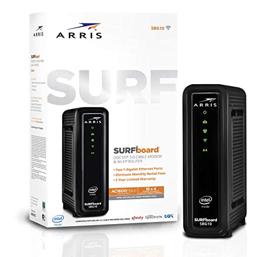 ARRIS Surfboard Docsis 3.0 Cable Modem/Ac1600 Wi-Fi Router, Black (SBG10)