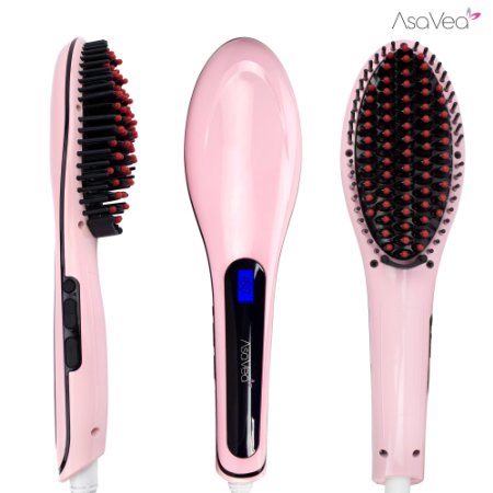 Hair Straightener Straightening Brush from AsaVea electric Compact Faster Heating Detangling Ceramic Styling Tool Easy to Use and Carry Hairstyling Done AnywhereProfessional Grade Anti-Static Ceramic Heating Plates with a Complimentary Travel BagAlways Have Great Hair No Matter Where You Go