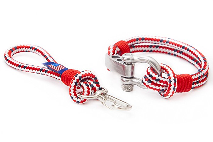 High-quality matching red handmade nautical rope unisex hypoallergenic adjustable bracelet and key-chain, key-ring, housewarming gift, for women, for men, unisex jewelery