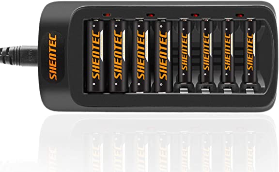 Shentec AA AAA Charger Rechargeable Batteries 2500mAh AA Battery x 4 1000mAh AAA Batteries x 4, 8 Slots Battery Charger and AA AAA Batteries Set