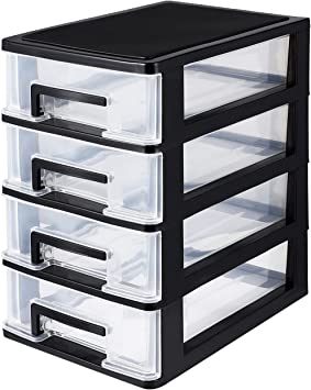 4 Drawer Desktop Storage Organizer, Heavy- Duty Plastic Containers for Storing Arts, Crafts, Sewing Accessories, Stationary