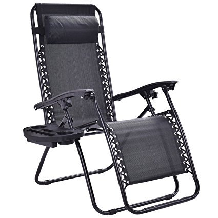 Goplus Folding Zero Gravity Reclining Lounge Chairs Outdoor Beach Patio W/Utility Tray (Black)