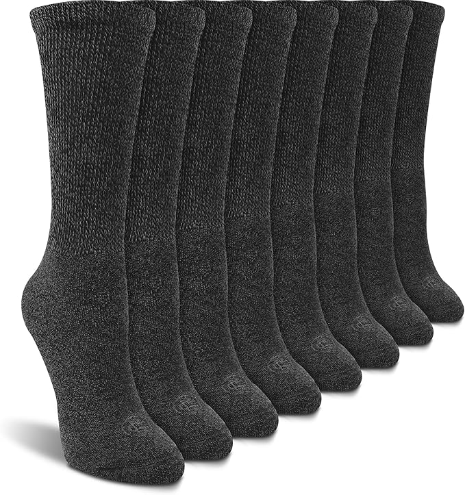 Doctor's Choice Women's Diabetic Socks, Non-Binding, Circulatory, Cushioned, Crew Socks for Swollen Feet, 4 Pack, Grey, Shoe Size 6-10, Diabetic Socks for Women Size 9-11