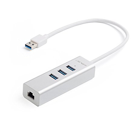 JSVER Unibody Aluminum 3 Ports USB 3.0 Hub and RJ45 10/100/1000 Gigabit Ethernet Hub Converter with Built-in 1ft Cable