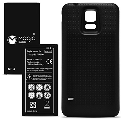 Galaxy S5 Extended Battery, MagicMobile Replacement Extended Li-ion Battery 5600mAh with Black Cover [NFC/Google Wallet Capable] Life Durability [12-Months Warranty] Compatible w/ All Carriers