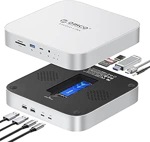 ORICO StudioLink Mac Mini Hub with SSD Enclosure for NVME/SATA M.2, Mac Mini Dock with USB C 10Gbps, USB A 10Gbps, 3.0 SD/TF Card Readers, 3.5mm Audio Jack, 2 USB A 2.0-for Mac Studio, Mac Mini M1 M2