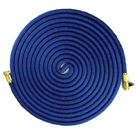 FOCUSAIRY 100 Feet Expanding Heavy Duty Expandable Strongest Garden Water Hose Triple Latex Core with Shut Off Valve Solid Brass Connector Not Including Spray Nozzle
