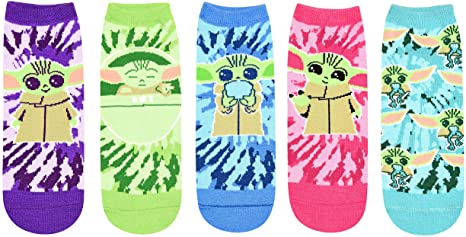 Star Wars Baby Yoda Tie Dye Knit Juniors/Womens 5 Pack Ankle Socks