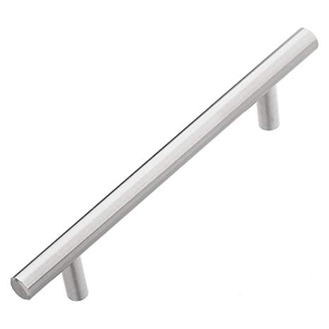 Lizavo 701-128SN Brushed Satin Nickel Cabinet Pulls Solid Modern Euro Style T Bar Kitchen Cabinet Handles- 5 inch (128mm) Hole Centers- 25 Pack
