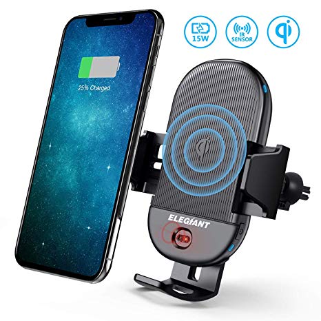 Wireless Car Charger Mount, ELEGIANT 15W Qi Fast Wireless Charger Air Vent Phone Holder IR Automatic Clamping for iPhone Xs/Xs Max/XR/X/ 8/8 Plus,Galaxy S9/S9 ,S8/S8 ,S7/S7 and Qi Capable Devices