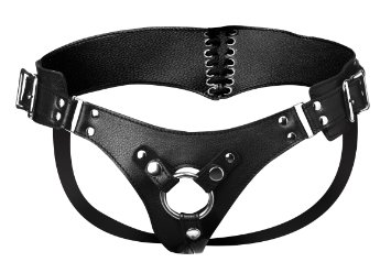 Strict Leather Corset-back Strap-On Dildo Harness