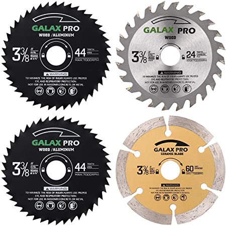 GALAX PRO 3-3/8 Inch (85 MM) Compact Circular Saw Blade Set, Pack of 4-Pieces TCT/HSS/Diamond Saw Blades Assorted for Wood/Plastic/Metal/Tile Cutting