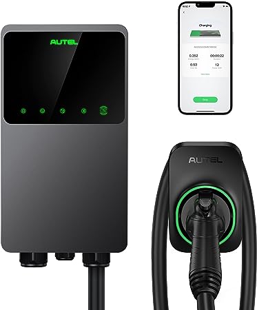 Autel MaxiCharger Home Electric Vehicle (EV) Charger, up to 50 Amp, 240V, Level 2 WiFi and Bluetooth Enabled EVSE, Hardwired, Indoor/Outdoor, 25-Foot Cable with Separate Holster, Dark Gray