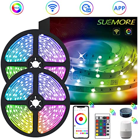 LED Strip Lights,32.8ft WiFi LED Tape Lights,RGB LED Light Strip Music Sync Color Changing Light,Lights for Room TV Bar Party Christmas Decor,with Alexa & Remote & APP Controlled for iOS and Android