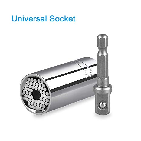 Universal Socket, Professional Socket Grip Adapter 1/4 to 3/4 inch (7-19mm) Ratchet Wrench Power Drill Adapter Tools Gifts for Men Him Husband Dad Father DIY Handyman