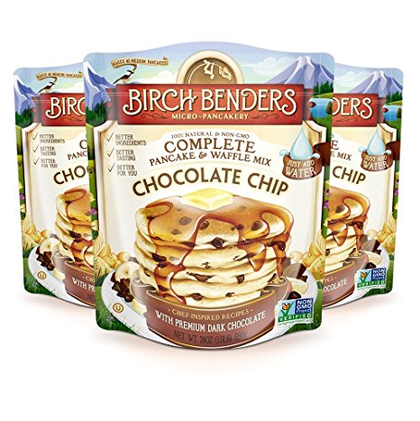 All Natural Chocolate Chip Pancake and Waffle Mix by Birch Benders, Made with Premium Dark Chocolate, 100% Natural and Non-GMO Verified Ingredients, 72 Ounce (24oz 3-pack)