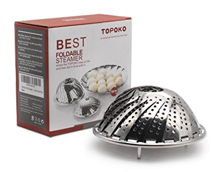 Topoko 100% Stainless Steel Vegetable Steamer, Pasta Steamer, Folding Collapsible Basket for Various Size Pots