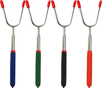 Out&InDoors Marshmallow Roasting Sticks with 5 Extendable Lengths Multi Colored Handle Stainless Steel BBQ Forks, Set of 4