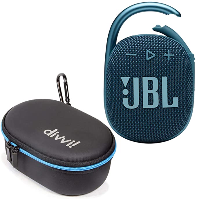 JBL Clip 4 Portable Bluetooth Wireless Speaker Bundle with divvi! Protective Hardshell Case - Blue