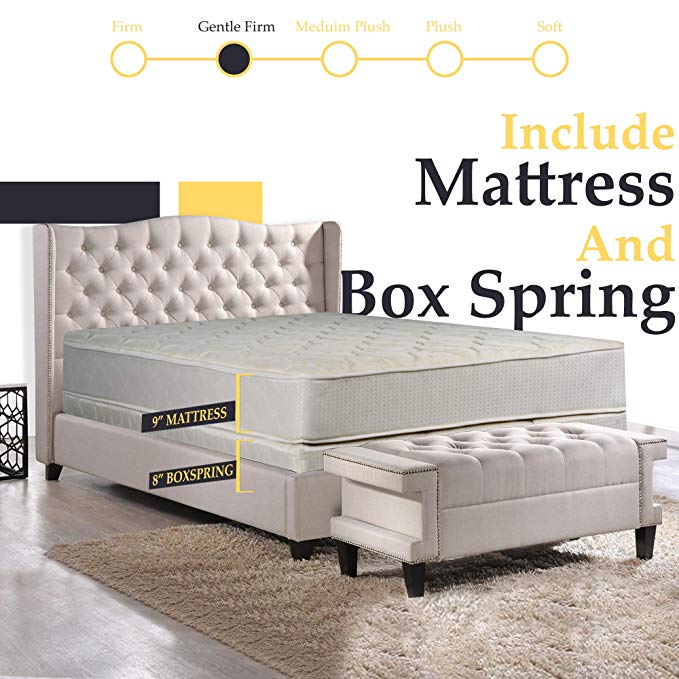 9-Inch Gentle Firm Tight top Innerspring Mattress And 8-Inch Fully Assembled Wood Boxspring/foundation Set