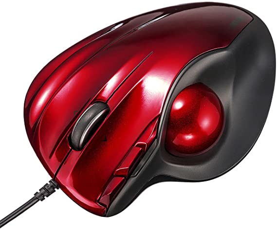 SANWA (Japan Brand) Wired Ergonomic Trackball Mouse, Laser Sensor Computer Mice, (400/800 / 1200/1600 Adjustable DPI, Washable 34mm trackball) Compatible with MacBook, Laptop, Windows, Mac OS, Red