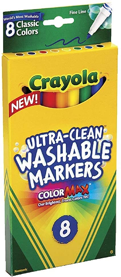 Crayola Ultra-Clean Washable Markers, Color Max, Fine Line Classic Colors 8 Ea (Pack of 3)