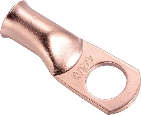 10 Pcs Copper Lugs Ring Terminals Connectors, 3/8” Stud Size for 4 AWG Wire. Battery Cable Ends