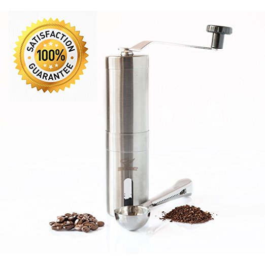 Best Manual Coffee Grinder - Stainless Steel Mill, Adjustable Precision Ceramic Burr, Aeropress