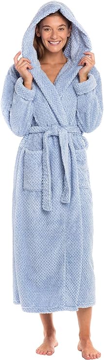 Alexander Del Rossa Women's Fuzzy Plush Fleece Bathrobe with Hood, Soft Warm Hooded Lounge Robe