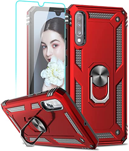 LeYi for Samsung Galaxy A70/A70s Case with Screen Protector Ring Kickstand for Men, Military Grade Bumper Hard TPU Heavy Duty Shockproof Full Body Silicone Protective Cover for Samsung Galaxy A70/A70s Phone Case Red