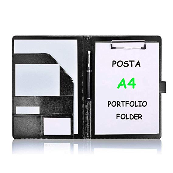 Portfolio Folder, POSTA Professional A4 Padfolio, Interview Resume Document Organizer, Business Portfolio, Document Storage, Writing Pad, Black