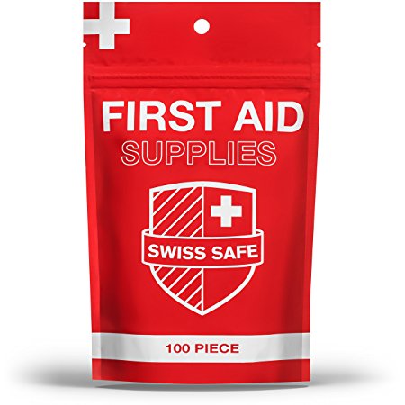 Basic First Aid Kit Supplies (100-Piece): Super Value Savings - Adhesive Bandages, Prevent Infections and Clean Wounds. Small, Compact, Waterproof Emergency Kit.