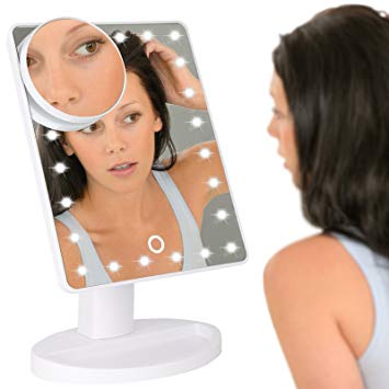 LED Light Up Illuminated Make Up Bathroom Mirror With Magnifier | M&W White New