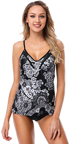 ATTRACO Women's Floral Two Piece Tankini Swimsuit Hatler Swimwear Paisley Bathing Suit