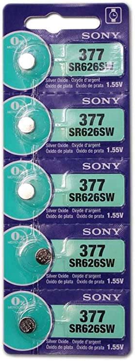 Sony Battery 377 (SR626SW) Silver Oxide 1.55V (5 Batteries Per Pack)