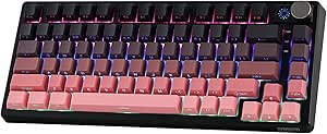 EPOMAKER HE75 Mechanical Keyboard with Metal Knob, Wireless Gaming Keyboard with 4000mAh Battery, Hot-Swappable Gasket Keyboard with RGB Backlight for Mac/Win (Black Pink)