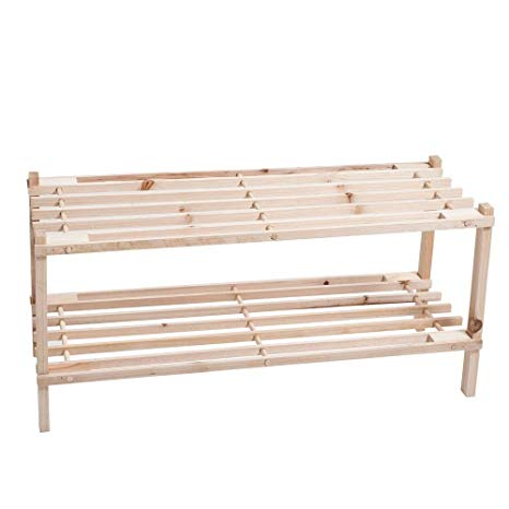 Lavish Home 2-Tier Wood Shoe Storage Rack, Blonde