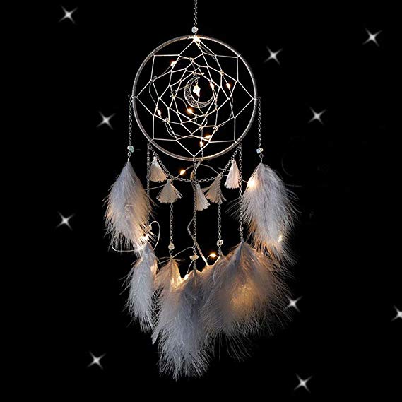 Nice Dream LED Dream Catcher, Handmade Dream Catchers for Bedroom Wall Hanging Home Decor Ornaments Craft (Grey)