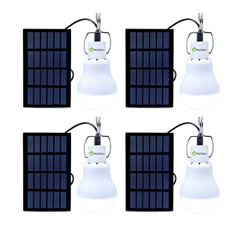 Solar Bulb Outdoor, PRODELI Solar Lights Portable Solar Powered Light Lamp S-1200 130LM 800mA Battery for Indoor Outside Shed Garden Camping Tent Yard Emergency Lighting (Pack of 4)
