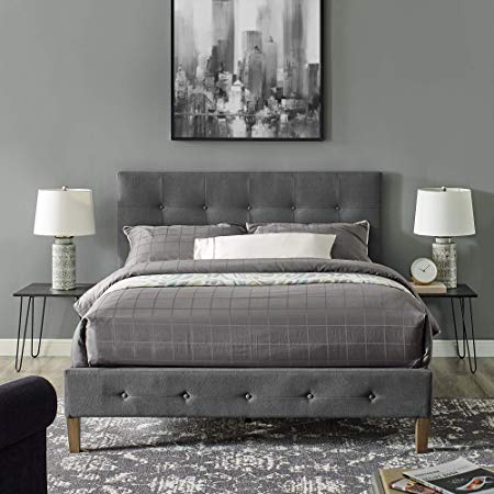 Classic Brands DeCoro Seattle Modern Tufted Upholstered Platform Bed | Headboard and Wood Frame with Wood Slat Support, Queen, Peyton Steel