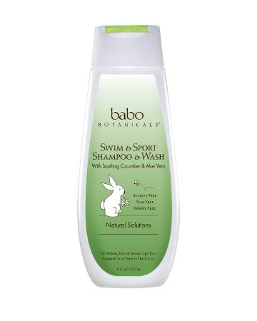 Babo Botanicals Swim & Sport Shampoo & Wash, Cucumber Aloe Vera, 8fl.oz. - Best Swimmers Shampoo; Removes Chlorine; Purifies & Hydrates; Best Swimmers Shampoo; Organic Aloe Vera