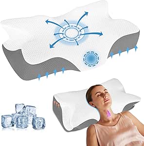 Anvo Ergonomic Pillows for Pain Relief Sleeping - Cervical Pillow for Neck Pain Relief - Memory Foam Pillows for Neck and Shoulder Pain - Neck Pillow for Side Back & Stomach Sleeper - LightGrey Soft