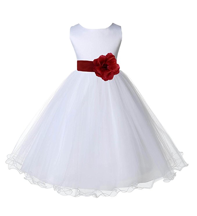 Wedding Pageant White Flower Girl Rattail Edge Tulle Dress 829s